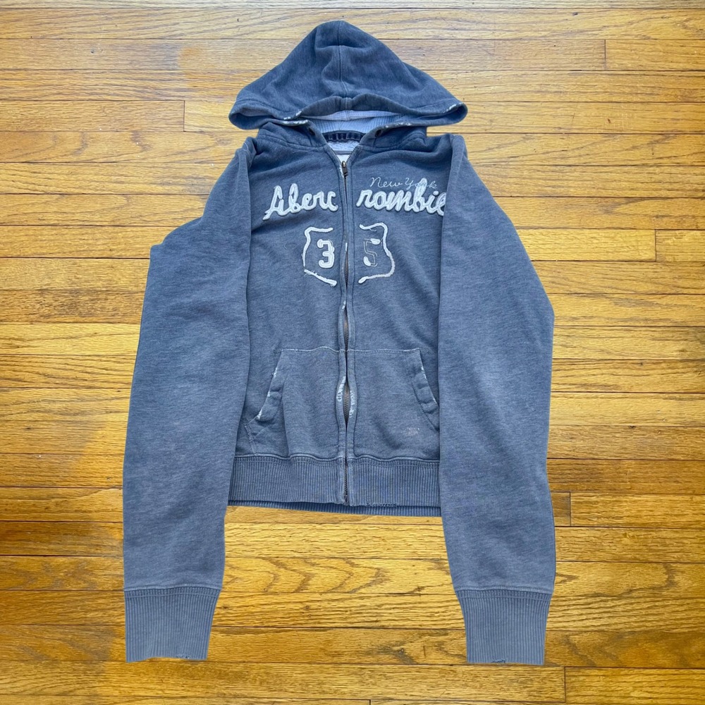 Abercrombie & Fitch Blue Full Zip Waffle Lined Logo Hoodie XL Vintage Y2K